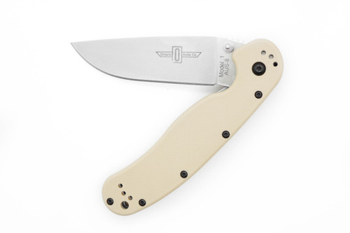 Ontario RAT Model 1 Folding Knife - 3.625" AUS-8 Steel Stonewashed Finish Blade - Desert Tan Nylon Handle - 8848DT