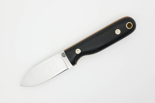LT Wright Knives Bushbaby - A2 Steel - Flat Grind - Black Canvas Micarta w/ Natural Liners - Matte Finish