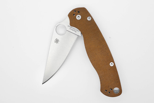 Spyderco: Para Military 2 - CRU-WEAR Steel - Satin Blade Pocket Knife w/ Brown Canvas Micarta Handle