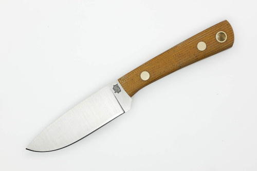 LT Wright Knives Small Pouter - AEB-L Steel - Flat Grind - Natural Canvas Micarta w/ White Liners - Matte Finish - NO SHEATH