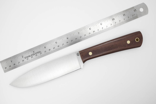 LT Wright Knives The Traveler Kitchen Knife - AEB-L Steel - Flat Grind - Rustic Brown Canvas Micarta - Polished Finish