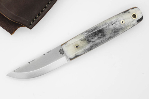 LT Wright Knives Pronghorn - 3V Steel - Scandi Grind - Dyed Black Bone Handle - w/ Natural Liners, Mosaic Pins - 3