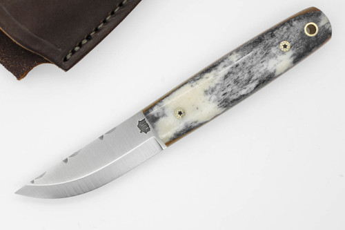 LT Wright Knives Pronghorn - 3V Steel - Scandi Grind - Dyed Black Bone Handle - w/ Natural Liners, Mosaic Pins - 4