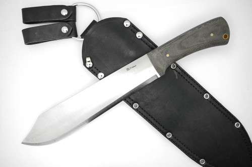 LT Wright Knives: Bush Bowie - O1 Steel  - Scandi Grind - Black Canvas Micarta Handle - Matte Finish - LEATHER Sheath