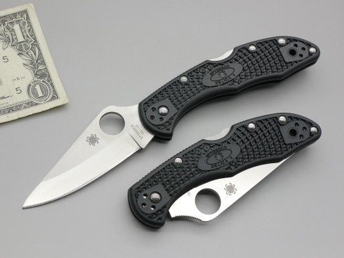 Spyderco Knives: Delica 4 (Saber Grind) Folding Pocket Knife w/ Black Textured Fiberglass Reinforced Nylon Handle - 11PSBK