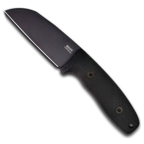 Reiff Knives: Circadian Sheepsfoot - Fixed Blade-  Black DLC - CPM MagnaCut - Saber, Black Canvas Micarta