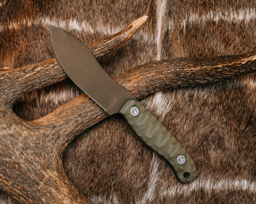 Half Face Blades -  Skinner Jr - OD Green G10, Midnight Bronze Cerakote, Ti Torx Bolts, Chaos Grip
