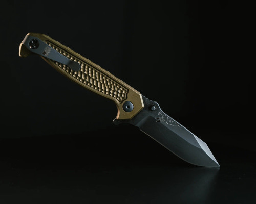 Half Face Blades - Disaster Folder - Anodized OD Green Handle, Nitride Black Blade, Dimpled Grip, Deep Carry Pocket Clip