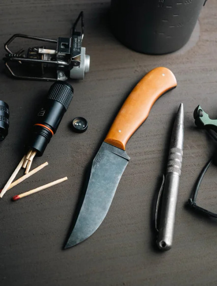 15:58 Knife Co: Revere EDC - 52100 Steel - Vintage Canvas Micarta Handle- Leather Sheath - by Josh Fisher