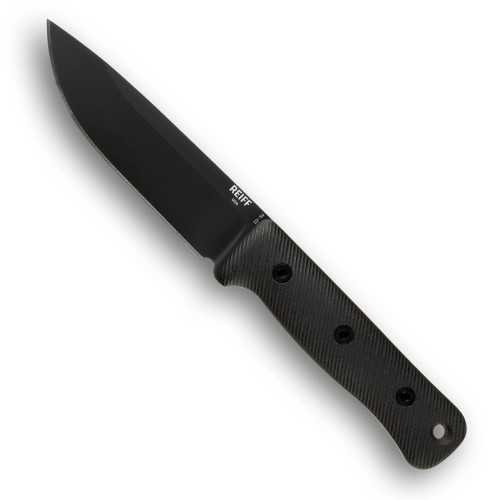 Reiff Knives: F5 GEN2 - Field Survival Knife - Fixed Blade - MagnaCut, Black DLC, Black Canvas Micarta Handle