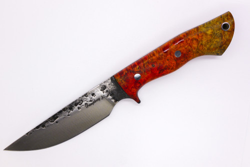 Lon Humphrey Custom Iron Reaper, Saber Grind, Fixed Blade, Knife w/ Double Dye Box Elder Burl Handle - #14