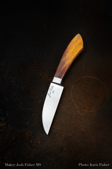 15:58 Knife Co: Integral- Vintage Canvas Micarta Handle - Leather Sheath - by Josh Fisher