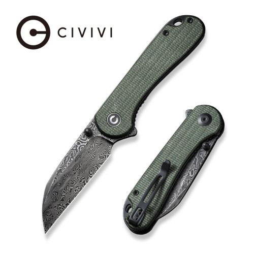 CIVIVI Elementum II - Damascus Steel - Green Canvas Micarta Handle