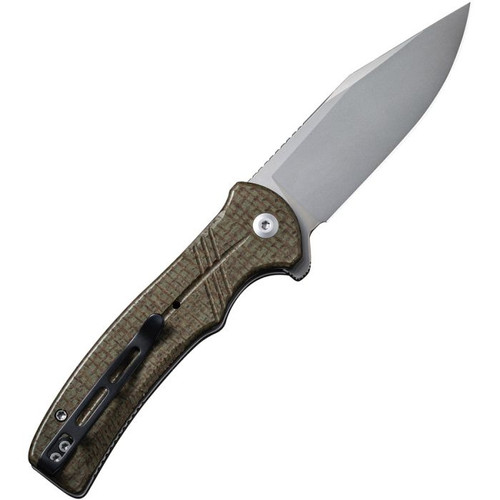 CIVIVI - Cogent Flipper - Black Stonewash 14C28N Steel - Button Lock -  Green Canvas Micarta Handle