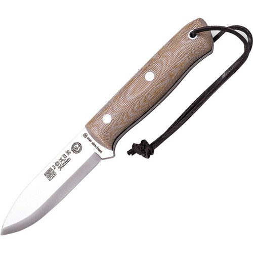 Joker Knives - Nordico - Bushcraft Survival Knife - 14C28N Steel Fixed Blade w/Tan Canvas Micarta Handle