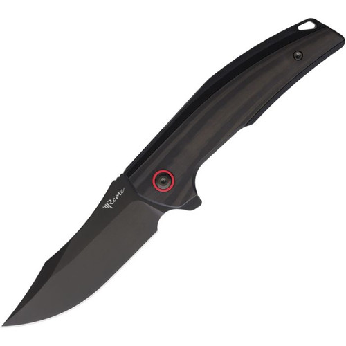 Reate Knives - Jack Jr - Black DLC Blade - Folding Pocket Knife w/ Black & Red Aluminum Handle