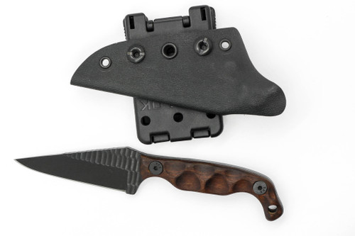 Stroup Knives: Mini, Black Cerakote Fixed Blade Knife w/ Rosewood Sculpted Handle
