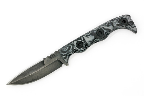 T.Kell Knives: Agent 001 - 3.35" Nickle Boron 80CRV2 Steel Blade w/ Black & Gray Burl G10 handle