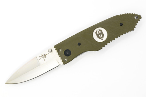 Hoffner Knives: SNAP Flatline - 3.5" Silver 440C Super Steel Folding Knife - Olive G10 Handle