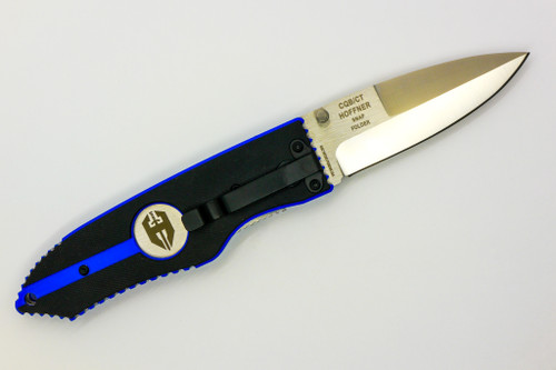 Hoffner Knives: SNAP Flatline - 3.5" Silver 440C Super Steel Folding Knife - Thin Blue Line G10 Handle