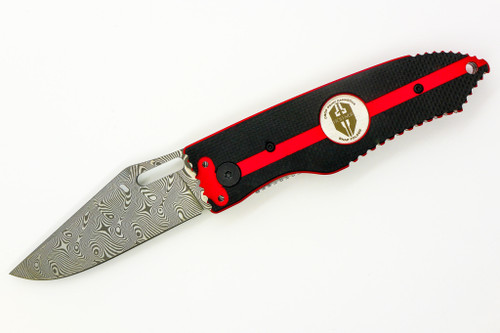 Hoffner Knives: SNAP Flatline - 3.5" Damascus Folding Knife - Thin Red Line G10 Handle