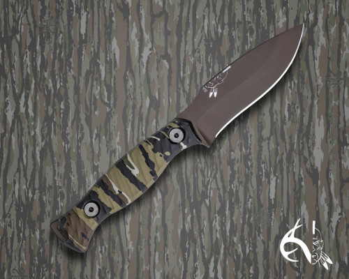Half Face Blades - The 86' - HFB x RealTree - Realtree Original Camo Hydro-dipped Micarta, Plum Brown Cerakote, Allen Bolts, Textured Grip