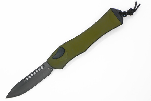 Heretic Knives - Hydra V4 - Auto OTF - 3.625" Magnacut Steel Black DLC Finish Blade W/ OD Green Aluminum Grip