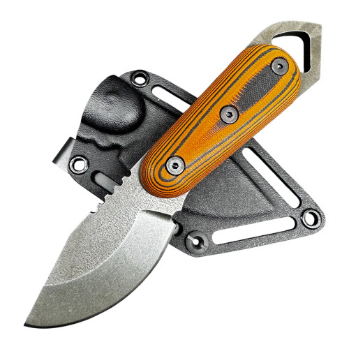 Shed Knives - 2026 Skur - 3.17" Stonewash 154CM Fixed Blade W/ Orange & Black G10 Handle with Black Kydex