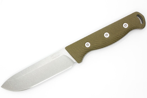 Hellbender Blade Co. - Mud Pup - 4.75" Magnacut Stonewash Steel Fixed Blade W/ OD Green Micarta
