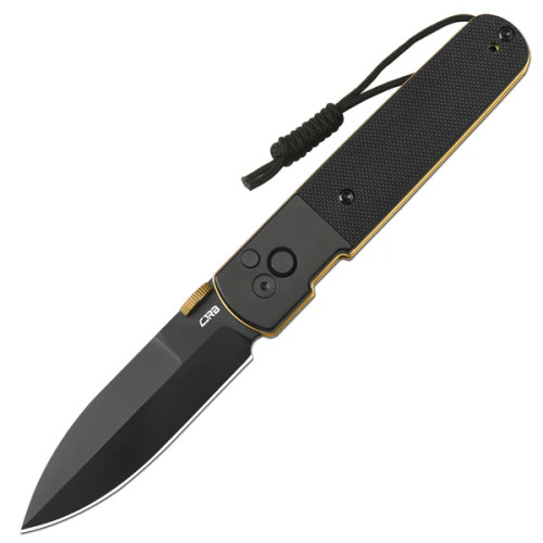 CJRB Cutlery - Locust - 3.15" Black PVD Coated AR-RPM9 Folding Knife w/ Button Lock -  Black PVD Steel & Black G10 Inlay Handle