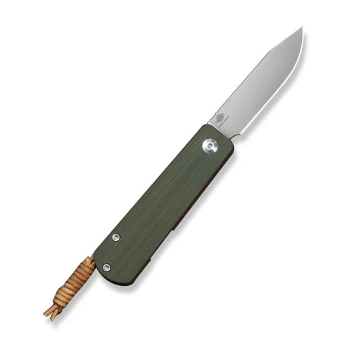 CIVIVI - Slippy Sendy - 2.81" Satin Nitro-V Blade  - Slip Joint Utility Knife - Green & Red G10 Handle with Brown Leather Lanyard