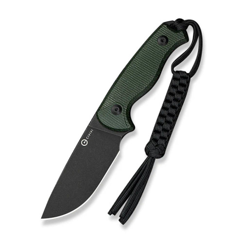 CIVIVI - Timberbark - 3.2" Black Stonewashed 14C28N Fixed Blade W/ Green Canvas Micarta Handle