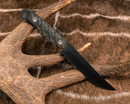 Half Face Blades - Crow Breakdown - OD Green/Black Canvas Micarta, Armor Black Cerakote, Ti Torx Bolts, Textured Grip