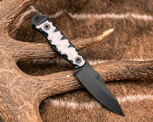 Half Face Blades - Field Knife Jr - Black/White G10, Armor Black Cerakote, Allen Bolts, Textured Grip