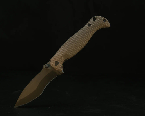 Half Face Blades - Extremis Folder - Anodized Bronze Ti Scales, PVD Coated Blade, Deep Carry Pocket Clip