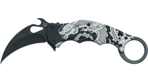Fox Knives - Karambit - 2.56"  N690Co Black Idroglider Steel Karambit Folding Blade w/ Dragon Black Anodized Aluminum Handle