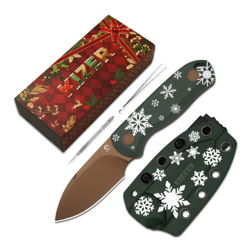 Kizer Knives - Drop Bear Fix - 2.6" Sunset PVD D2 Blade W/ Christmas G10 Handle