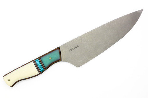 Aux Mfg - Everyday Chef - 7"  AEB-L stainless steel Blade w/ Jade G10, Recon stone, Ivory G10, W/ Micarta Accents Handles