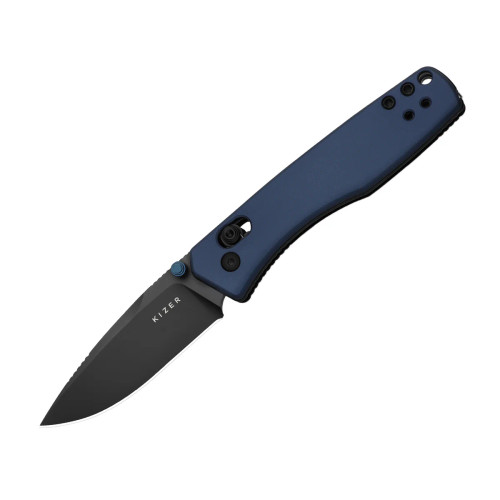 Kizer Knives - Aegis - 2.8" Black DLC AEB-L Folding Blade W/ Blue Aluminum Handle