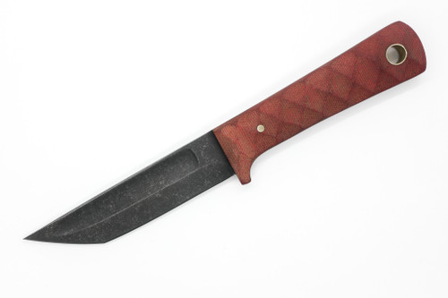 Primitive Woodsman - Pocket Tanto - 4" Black Oxide 80CRV2 Steel Blade w/ Sculpted Red Micarta Handle