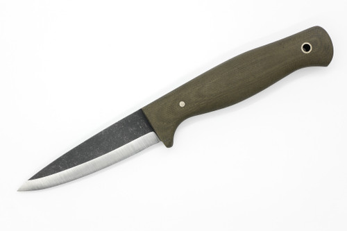 Primitive Woodsman - Bushcraft Light - 3.75" Black Oxide 80CRV2 Steel Blade w/ Green Micarta Handle