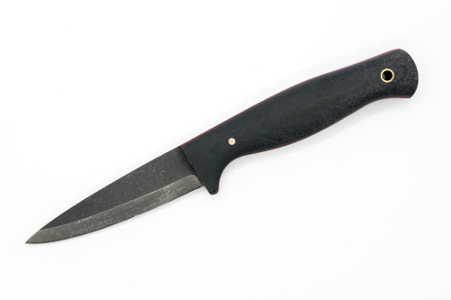 Primitive Woodsman - Bushcraft Light - 3.75" Black Oxide 80CRV2 Steel Blade w/ Blue Micarta W/ Red Liner Handle