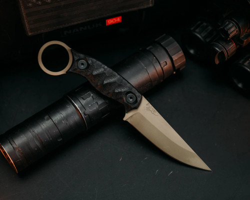 Half Face Blades - Osoraku 3" Mini - Black G10, FDE Cerakote, Allen Bolts, Chaos Grip