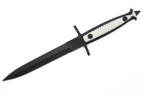 Half Face Blades - V-42 Dagger - White Over Black G10, Armor Black Cerakote, Allen Bolts, Textured Grip
