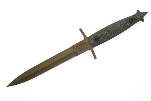 Half Face Blades - V-42 Dagger - Black and OD Green Layered G10, Midnight Bronze Cerakote, Allen Bolts, Textured Grip