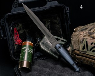 Half Face Blades - V-42 Dagger - Ghost Over Black G10, Magpul OD Green Cerakote, Allen Bolts, Textured Grip