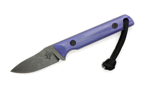 JP Bladesmithing - Fang EDC- 2.25" AEB-L Fixed Blade W/ Purple Dyed G10 Handle & Purple Leather Sheath
