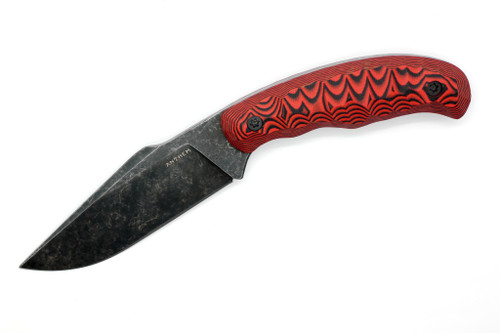 Anthem Knife & Implement - Nightwatch - 4" Black Stonewash 52100 Steel Fixed Blade W/ Red & Black G10 Handle