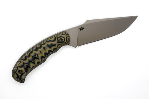 Anthem Knife & Implement - Nightwatch - 4" Tan Cerakote 52100 Steel Fixed Blade W/ Camo G10 Handle