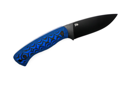 Anthem Knife & Implement - NO. 76 - 3.375" Black Cerakote 52100 Steel Fixed Blade W/ Blue & Black G10 Handle